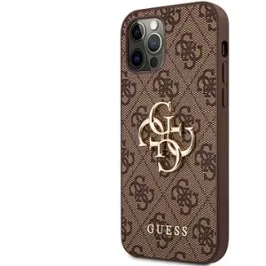 Guess PU 4G Metall Logo Back Cover für Apple iPhone 12/12 Pro Brown