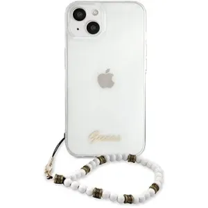 Guess PC Script and White Pearls Back Cover für Apple iPhone 13 mini Transparent