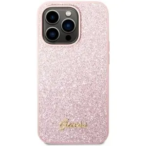 Guess PC/TPU Glitter Flakes Metal Logo Back Cover für iPhone 14 Pro Max Pink