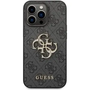 Guess PU 4G Metall Logo Rückseite Abdeckung für iPhone 14 Pro Grau