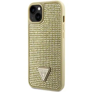 Guess Rhinestones Triangle Metal Logo Cover für iPhone 14 Gold