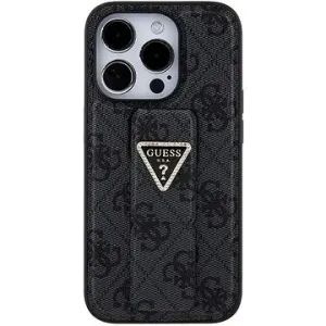 Guess PU Grip Stand 4G Strass Triangle Metal Logo Back Cover für iPhone 15 Pro Max Schwarz