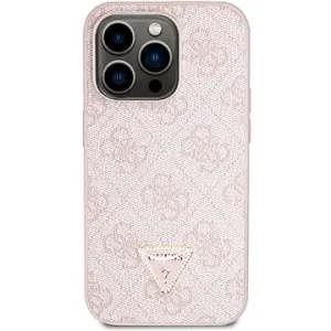 Guess PU 4G Strass Triangle Metal Logo Back Cover + Crossbody Strap für iPhone 15 Pro pink