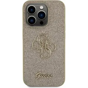 Guess PU Fixed Glitter 4G Metal Logo Back Cover für iPhone 15 Pro gold