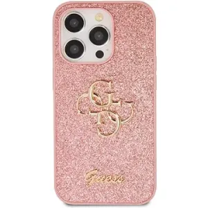 Guess PU Fixed Glitter 4G Metal Logo Back Cover für iPhone 15 Pro rosa