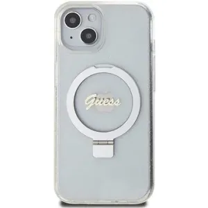 Guess IML Ring Stand Glitter MagSafe Back Cover für iPhone 15 transparent