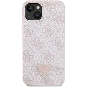Guess PU 4G Strass Triangle Metal Logo Back Cover für iPhone 15 Rosa