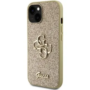 Guess PU Fixed Glitter 4G Metal Logo Back Cover für iPhone 15 gold