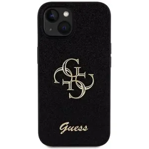 Guess PU Fixed Glitter 4G Metal Logo Back Cover für iPhone 15 schwarz