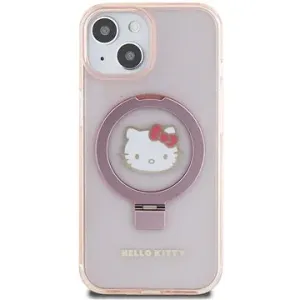 Hello Kitty IML Ringstand Glitter Kitty Head Logo MagSafe Back Cover für iPhone 15 Pink