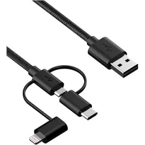 iWill 3in1 Nylon Datenkabel USB-C + Micro USB + Lightning - schwarz
