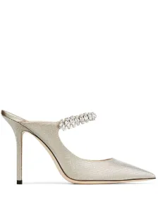JIMMY CHOO - Bing 100 Crystal Strap Detail Leather Mules