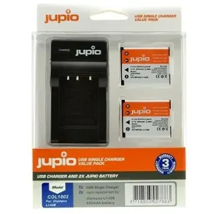 Jupio-Set 2x Li-40B (Li-42B/NP45/D-Li63/EN-EL10) 650 mAh + USB-Ladegerät