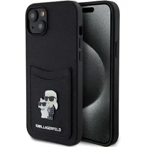 Karl Lagerfeld PU Saffiano Card Slot Metal Karl and Choupette Back Cover für iPhone 15 sc
