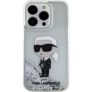 Karl Lagerfeld Liquid Glitter Karl Head Back Cover für iPhone 15 Pro Silber