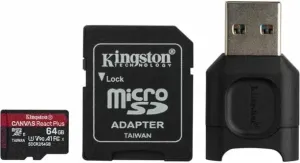 Kingston 64GB microSDHC Canvas React Plus U3 UHS-II V90 + SD Adapter + Reader MLPMR2/64GB