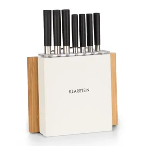Klarstein Kitano Plus Messer-Set 9 tlg. Holzblock Bambus-Schneidebrett weiß
