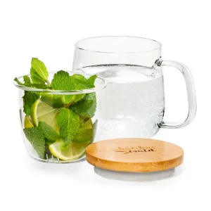 Klarstein Teetasse mit Teesieb und Bambusdeckel 330 ml doppelwandiges Glas