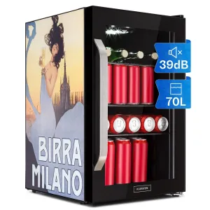 Klarstein Beersafe 70 Birra Milano Edition Kühlschrank 70 Liter 3 Böden Panoramaglastür Edelstahl