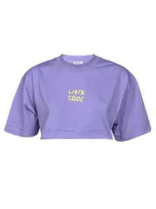 LIVINCOOL - Cotton Oversized Crop Logo T-shirt