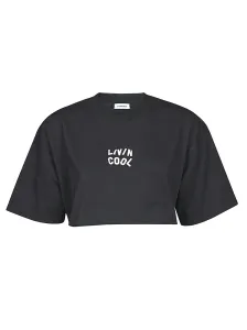 LIVINCOOL - Cotton Oversized Crop Logo T-shirt