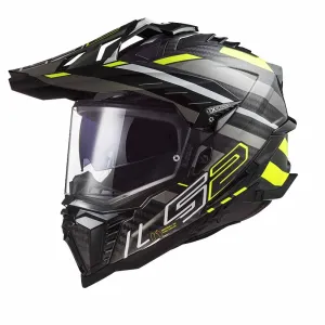 LS2 MX701 Explorer Carbon Edge Glossy Black H-V Yellow Adventure Helmet Größe XL