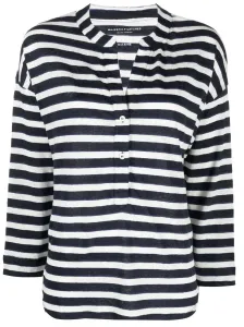 MAJESTIC - Linen Striped Long Sleeve Polo T-shirt