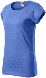 Damen T-Shirt mit gerollten Ärmeln, blauer Marmor, M