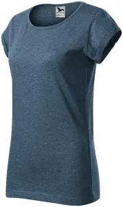 Damen T-Shirt mit gerollten Ärmeln, dunkler Denim-Marmor, XS