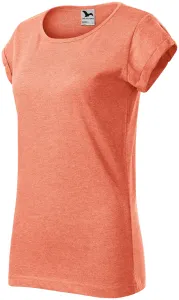 Damen T-Shirt mit gerollten Ärmeln, orange Marmor, XS