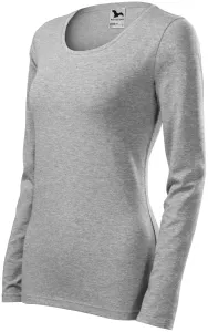 Eng anliegendes Damen-T-Shirt mit langen Ärmeln, dunkelgrauer Marmor, S