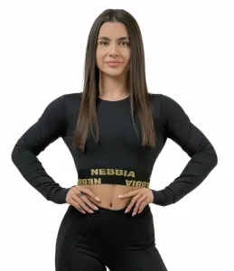 Nebbia Long Sleeve Crop Top INTENSE Perform Black/Gold M Fitness T-Shirt