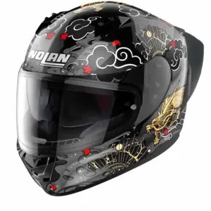 Nolan N60-6 Sport Wyvern 024 Metal Black White Red Gold Full Face Helmet Größe XS