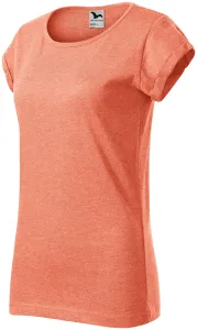 Damen T-Shirt mit gerollten Ärmeln, orange Marmor #801434