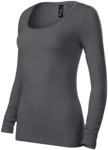 Damen T-Shirt mit langen Ärmeln und tiefem Ausschnitt, hellgrau, 2XL