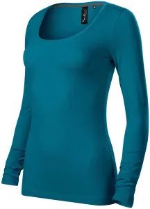 Damen T-Shirt mit langen Ärmeln und tiefem Ausschnitt, petrol blue