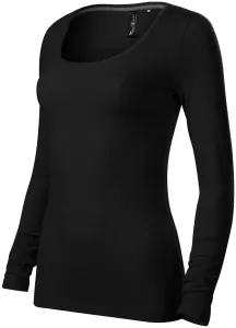 Damen T-Shirt mit langen Ärmeln und tiefem Ausschnitt, schwarz, XS