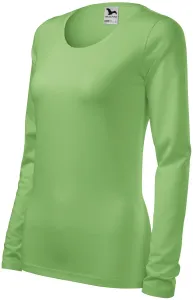 Eng anliegendes Damen-T-Shirt mit langen Ärmeln, erbsengrün, S