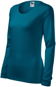 Eng anliegendes Damen-T-Shirt mit langen Ärmeln, petrol blue #794654