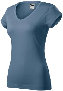 Slim Fit Damen T-Shirt mit V-Ausschnitt, denim #801719