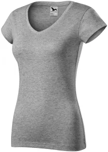 Slim Fit Damen T-Shirt mit V-Ausschnitt, dunkelgrauer Marmor #801658