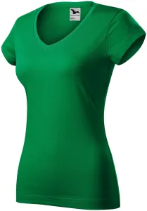 Slim Fit Damen T-Shirt mit V-Ausschnitt, Grasgrün #801660