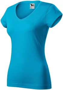 Slim Fit Damen T-Shirt mit V-Ausschnitt, türkis, L