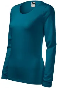 Eng anliegendes Damen-T-Shirt mit langen Ärmeln, petrol blue #267033