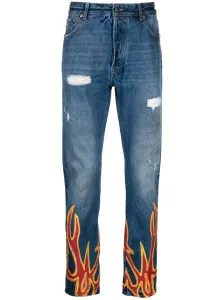 PALM ANGELS - Straight Leg Jeans With Flame Print