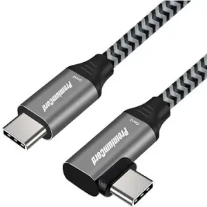 PremiumCord USB-C gebogenes Kabel (USB 3.2 GEN 2, 3 A, 60 Watt, 20 Gbit/s) Baumwollgeflecht - 1 m