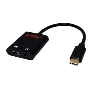 Roline USB C (M) -Adapter - 4-polige 3,5-mm-Audiobuchse + USB C (F) (PD), 0,13 m