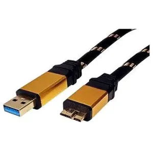 Roline GOLD, USB-Kabel, USB 3.0 Superspeed A(M) --> Micro-USB-3.0 B(M), 0,8 m, schwarz / gold