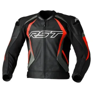 RST Tractech Evo 4 Ce Mens Leather Schwarz Grau Flo Rot Jacke Größe 40