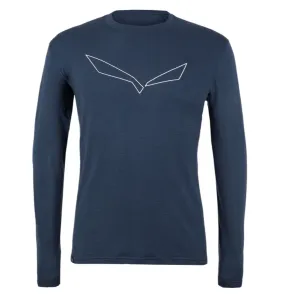 Herren T-Shirt Salewa Rein logo merino reaktionsschnell lange Ärmel T-Stück marineblauer Blazer 28262-3960